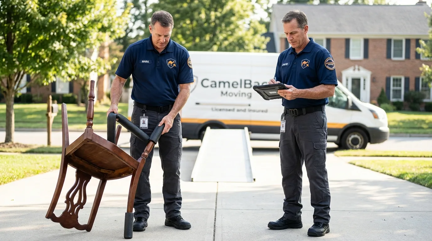 Movers inspecting furniture for damage prevention before loading in Fort Hancock, TX